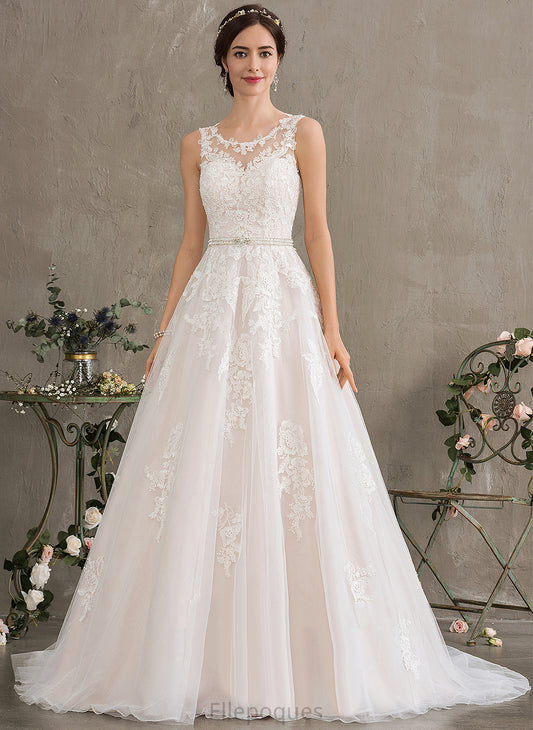 Lace Sequins Court Train Dress Beading Wedding With Neck Scoop Wedding Dresses Kristen Ball-Gown/Princess Tulle