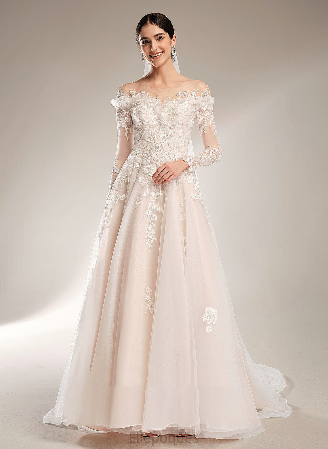 Natasha Dress Sequins Wedding Lace Off-the-Shoulder Ball-Gown/Princess Tulle Train Wedding Dresses Court With