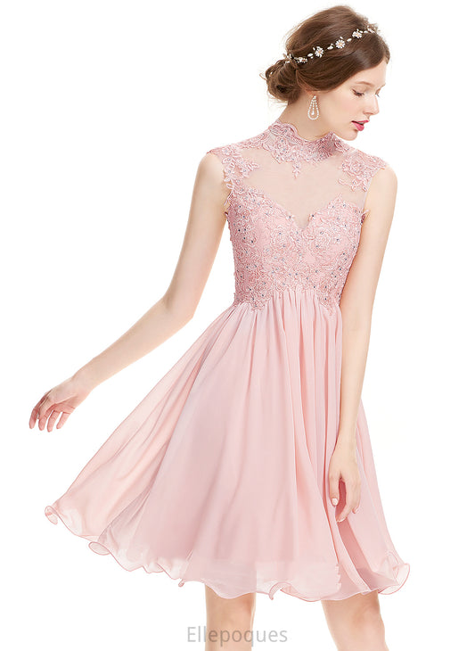 Beading Chiffon Liliana Homecoming Dresses Lace Dress With A-Line High Neck Knee-Length Homecoming