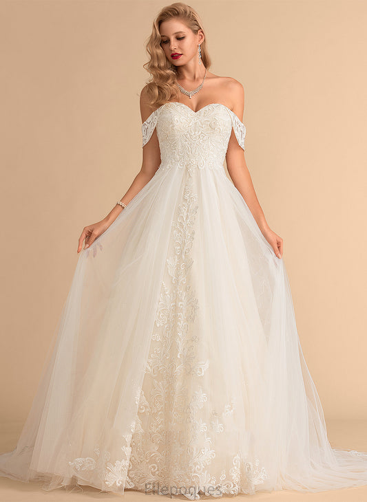 Lace Wedding Dresses Rowan Dress With Train Off-the-Shoulder Ball-Gown/Princess Sequins Court Wedding Tulle