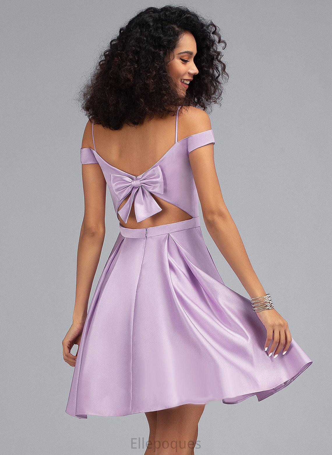 Bow(s) Satin Homecoming Off-the-Shoulder Homecoming Dresses Short/Mini Dress Pockets Eliana A-Line With