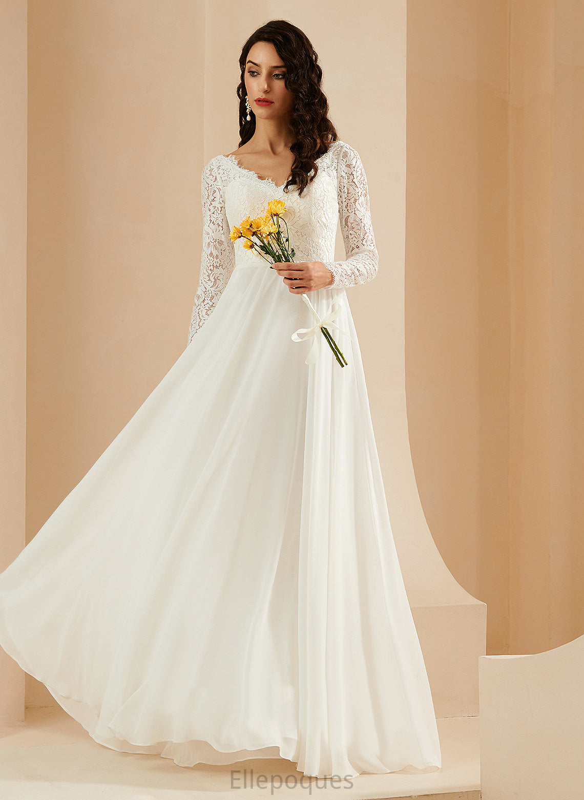 Chiffon A-Line V-neck With Train Katelynn Wedding Wedding Dresses Lace Dress Sweep