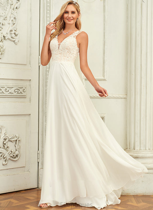 Lace Chiffon Wedding Dresses V-neck Dress Train With Sweep Noemi Lace Wedding A-Line