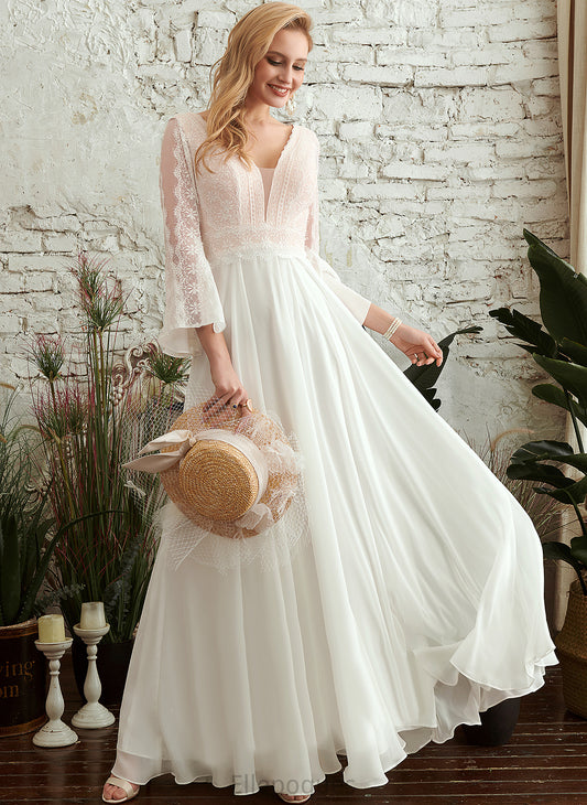 Wedding V-neck Lace A-Line Chiffon Alena Wedding Dresses Floor-Length Dress