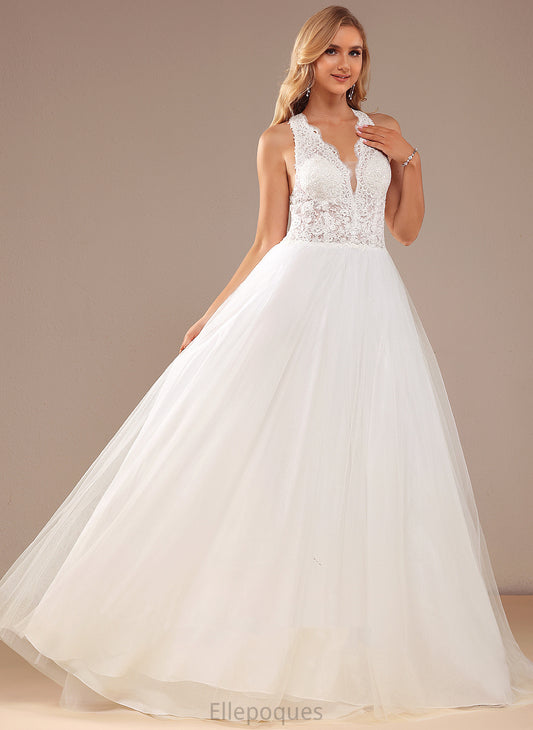 Sequins Court Jane Wedding Train Ball-Gown/Princess Lace Dress Lace Wedding Dresses With Tulle V-neck