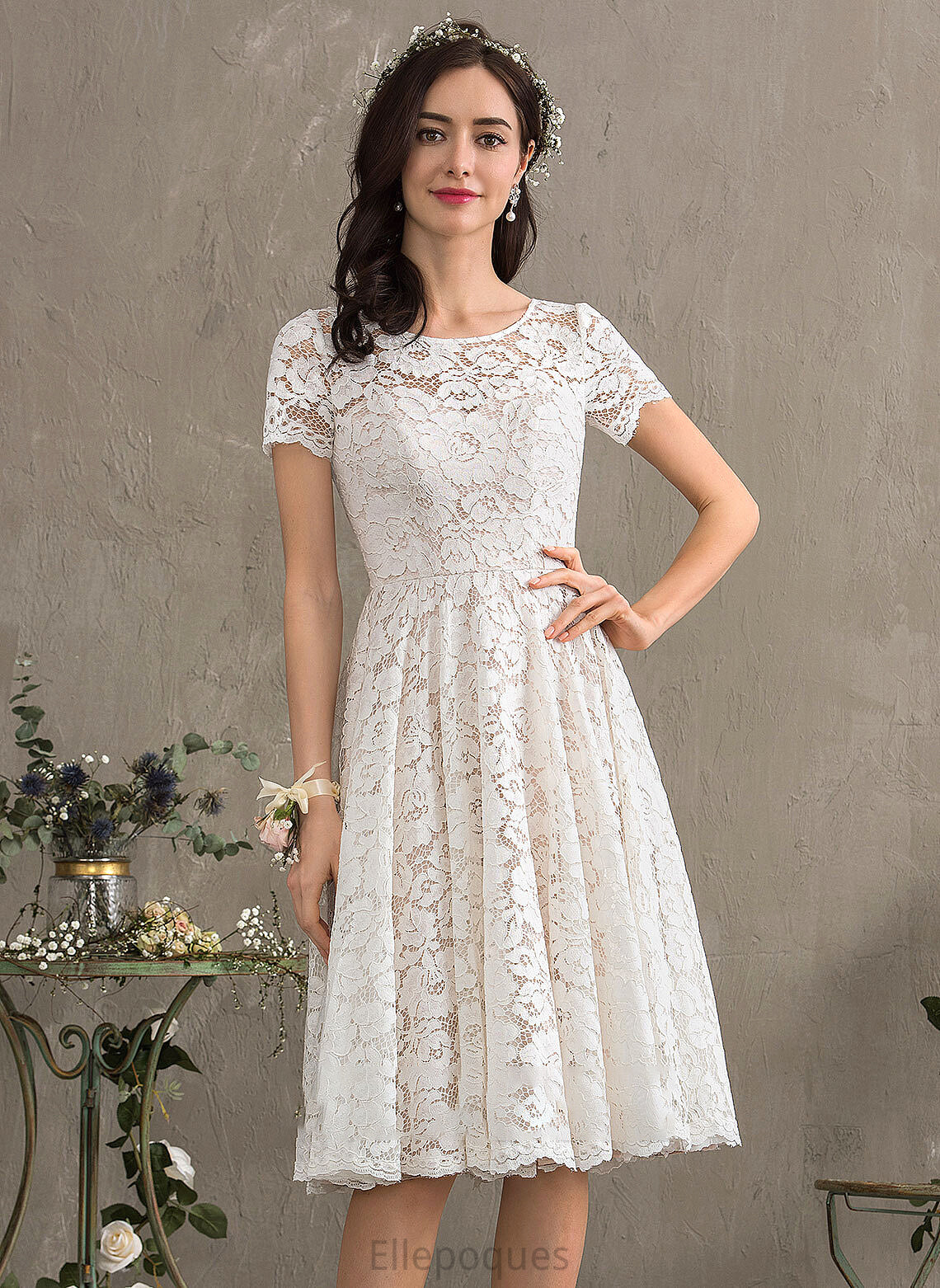 A-Line Dress Knee-Length Scoop Katelynn Neck Wedding Dresses Lace Wedding