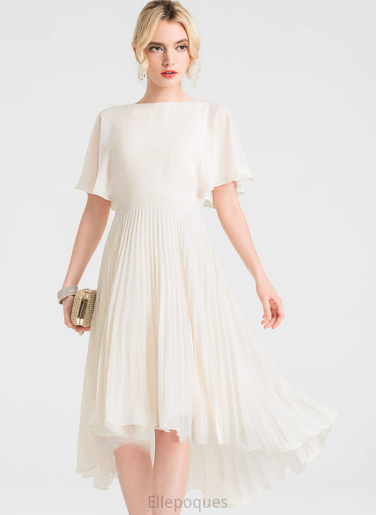 Wedding Dresses Asymmetrical Wedding With Chiffon Scoop A-Line Pleated Dress Sylvia Neck