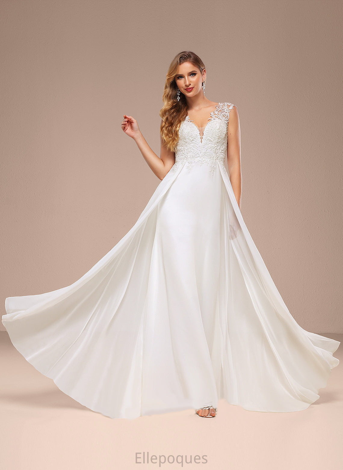 Lace Chiffon V-neck Dress Sweep Siena A-Line Wedding Dresses Wedding Train