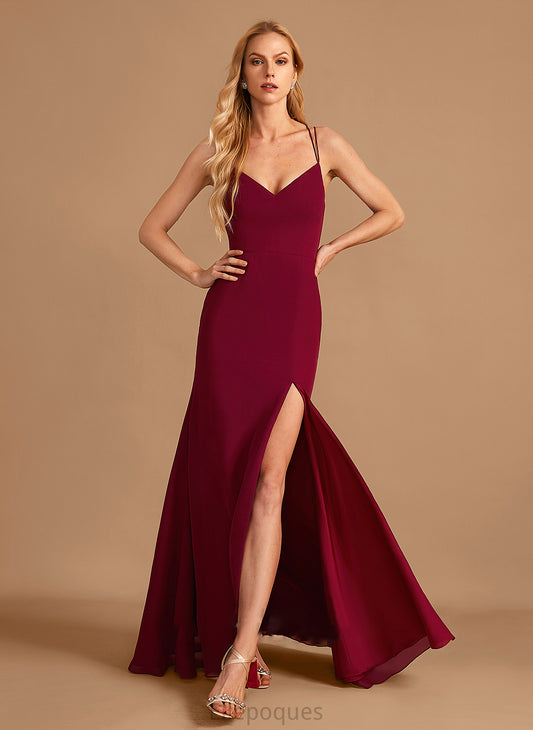 Floor-Length Neckline Length Embellishment Silhouette SplitFront Fabric Trumpet/Mermaid V-neck Lillian Natural Waist A-Line/Princess Bridesmaid Dresses