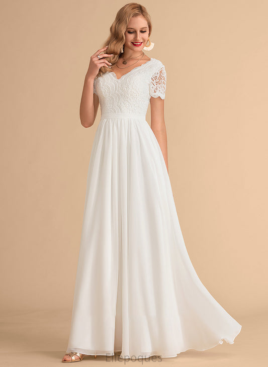 Addyson Floor-Length Lace Wedding Dresses A-Line Chiffon V-neck Wedding Dress