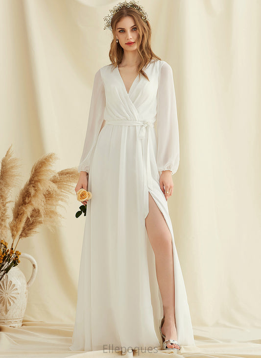 Front Wedding Split Chiffon V-neck Floor-Length Wedding Dresses Cloe With Dress A-Line