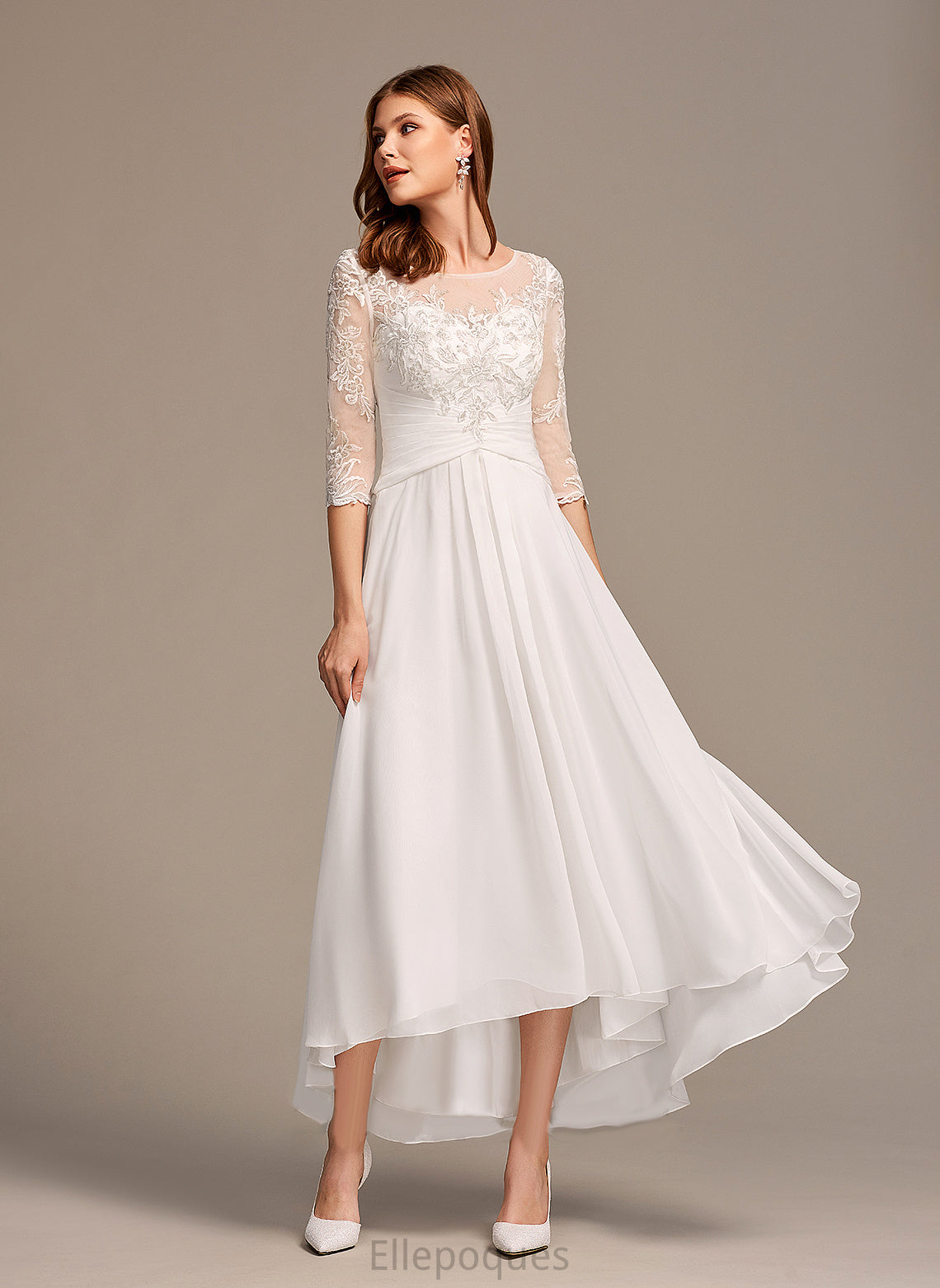 Dress Lace Asymmetrical Alanna A-Line With Wedding Dresses Illusion Wedding Chiffon