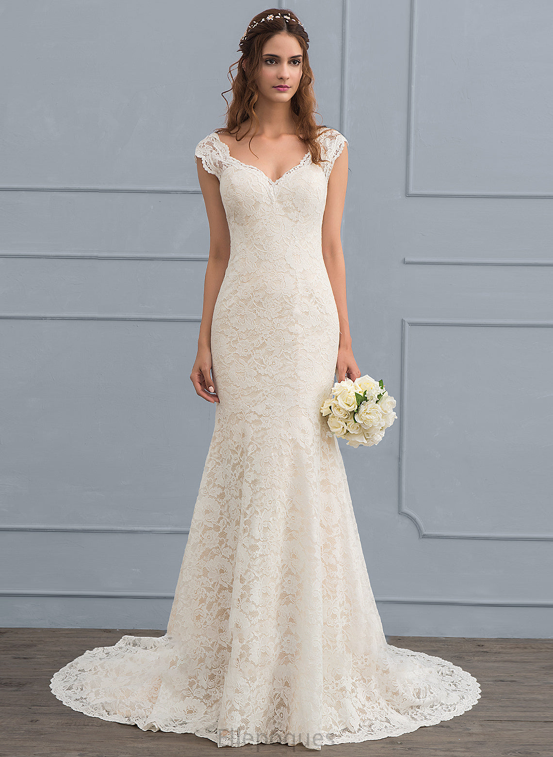 Wedding Janae Lace Wedding Dresses Trumpet/Mermaid Train V-neck Court Dress