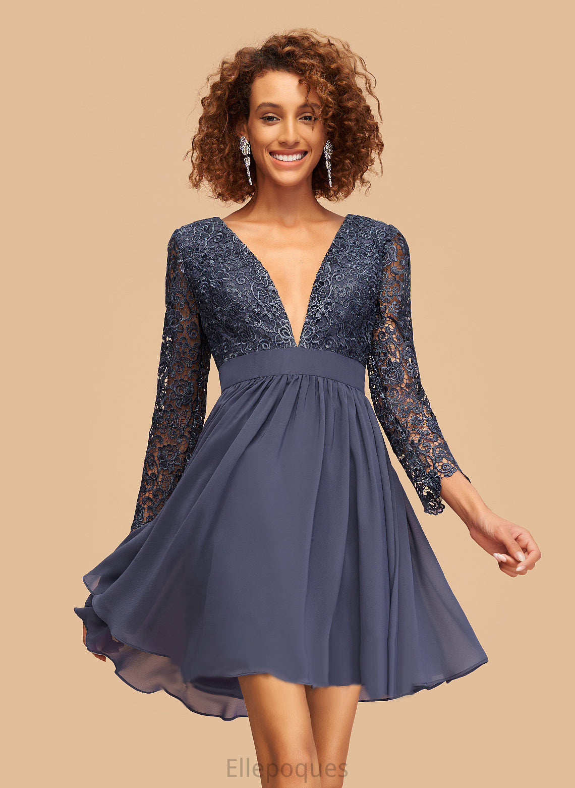 With Short/Mini Homecoming Dress Lace Chiffon A-Line V-neck Homecoming Dresses Carolina