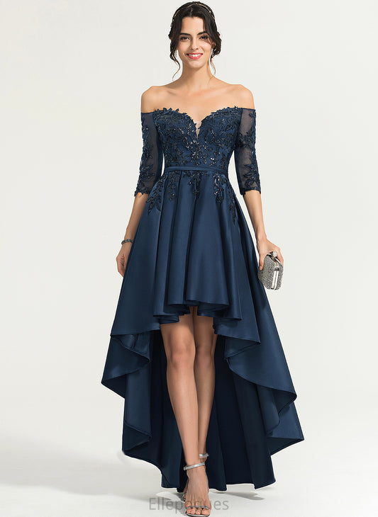 With Homecoming Dresses Dress Asymmetrical A-Line Homecoming Lace Satin Off-the-Shoulder Harley