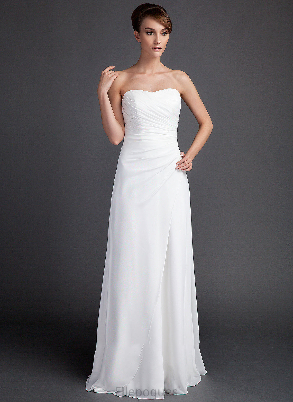 Wedding Sheath/Column Ruffle Emmalee Train Chiffon Wedding Dresses With Sweep Sweetheart Dress