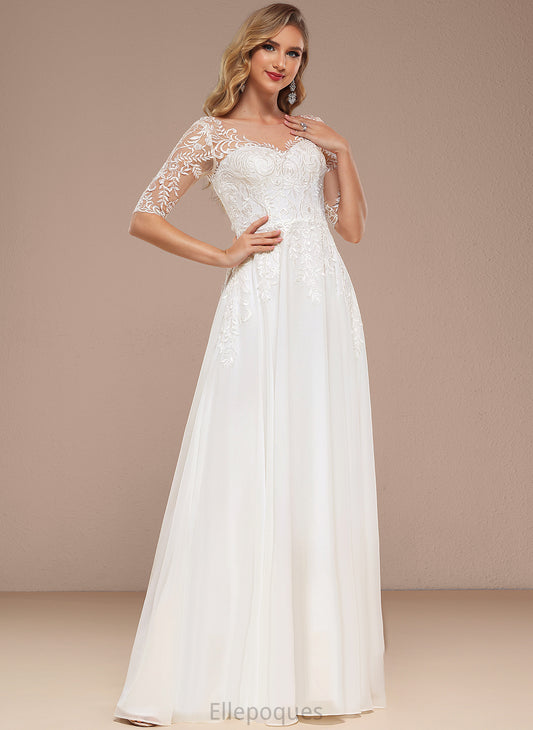 A-Line Wedding V-neck Dress Wedding Dresses Floor-Length Patti Lace Chiffon