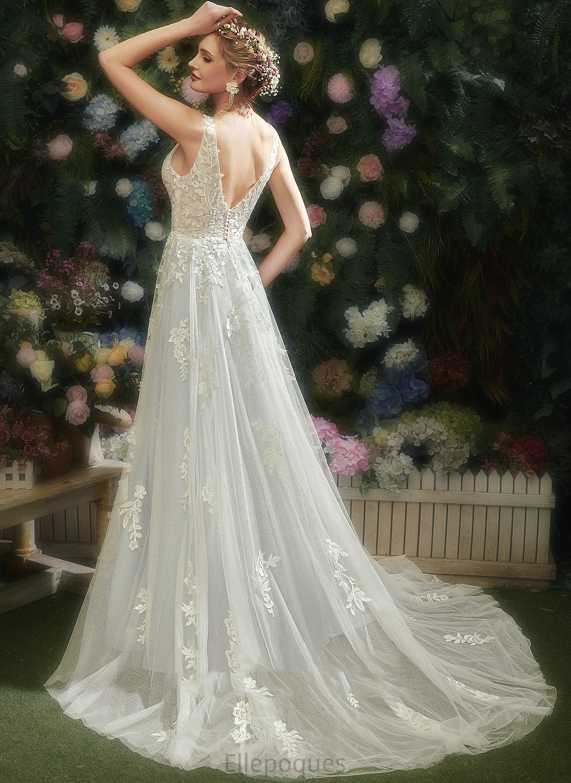 Lace Dress Court V-neck With A-Line Wedding Wedding Dresses Pam Tulle Train