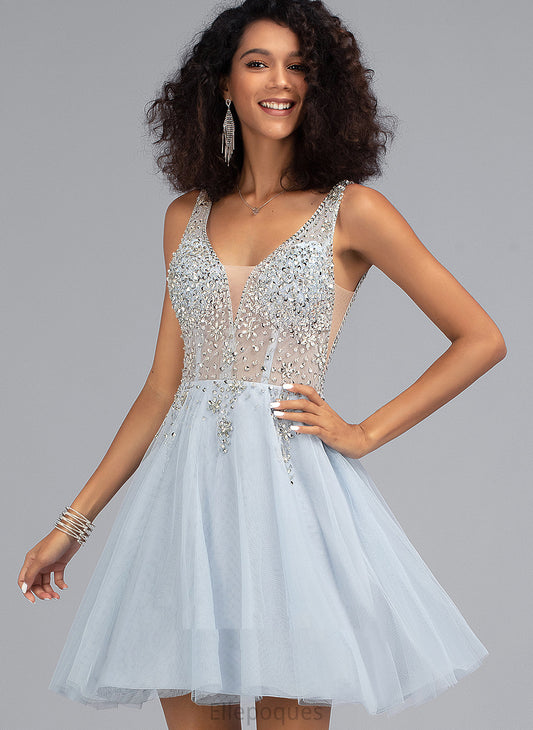 Abigayle Dress Homecoming A-Line V-neck Beading Short/Mini Homecoming Dresses Sequins Tulle With