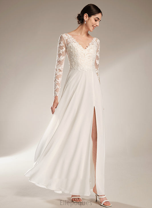 Sonia Floor-Length Front Dress Wedding Dresses Split V-neck With A-Line Wedding