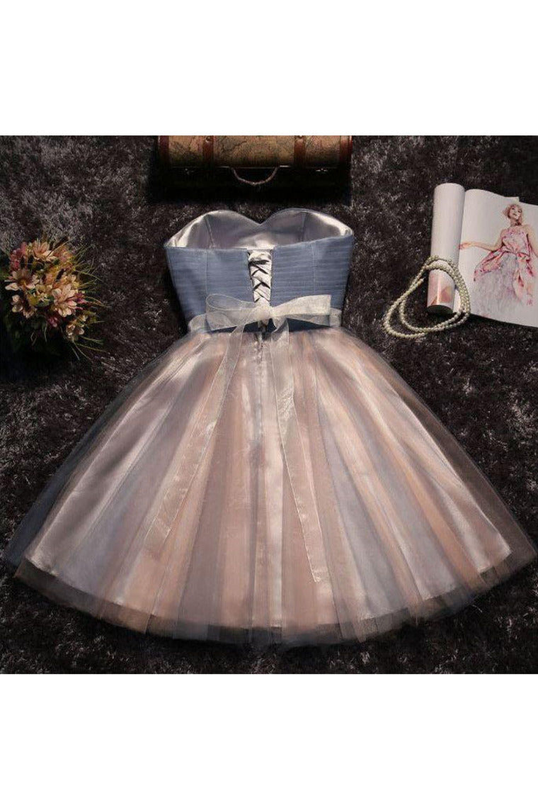 2024 Sweetheart Tulle Beaded Waistline A Line Short/Mini Homecoming Dresses