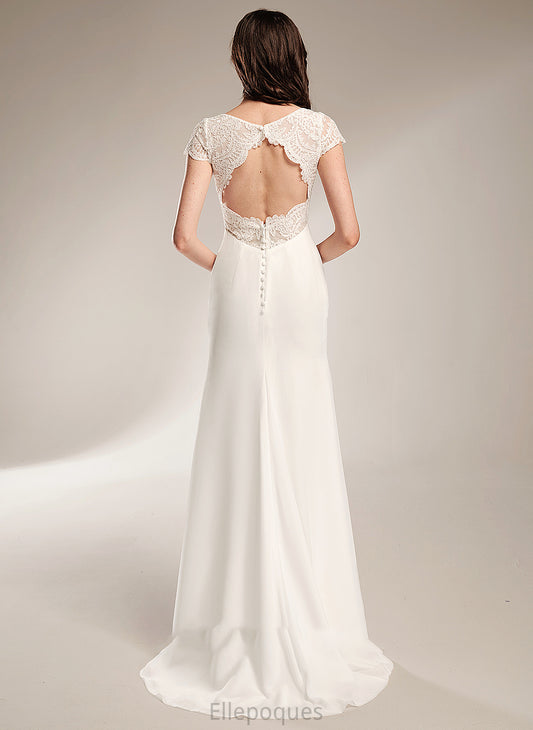 V-neck Kit Train Sheath/Column Sweep Lace With Dress Wedding Wedding Dresses