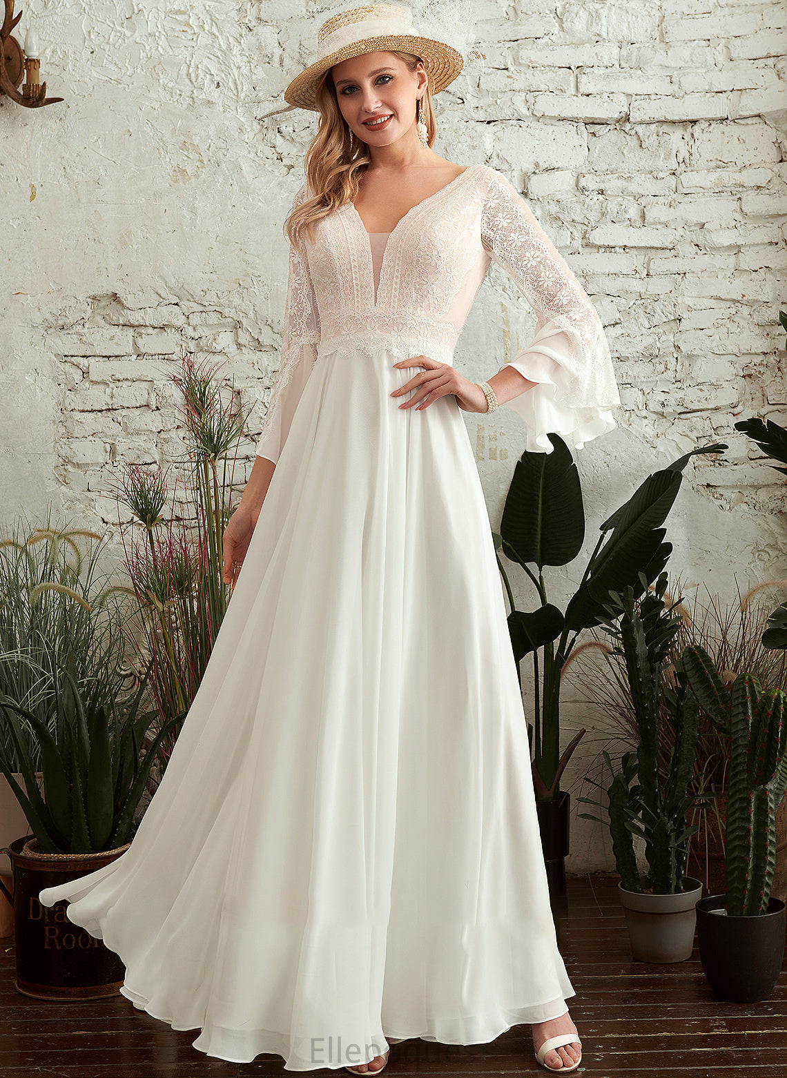 Floor-Length Keely V-neck Wedding Dress Wedding Dresses A-Line