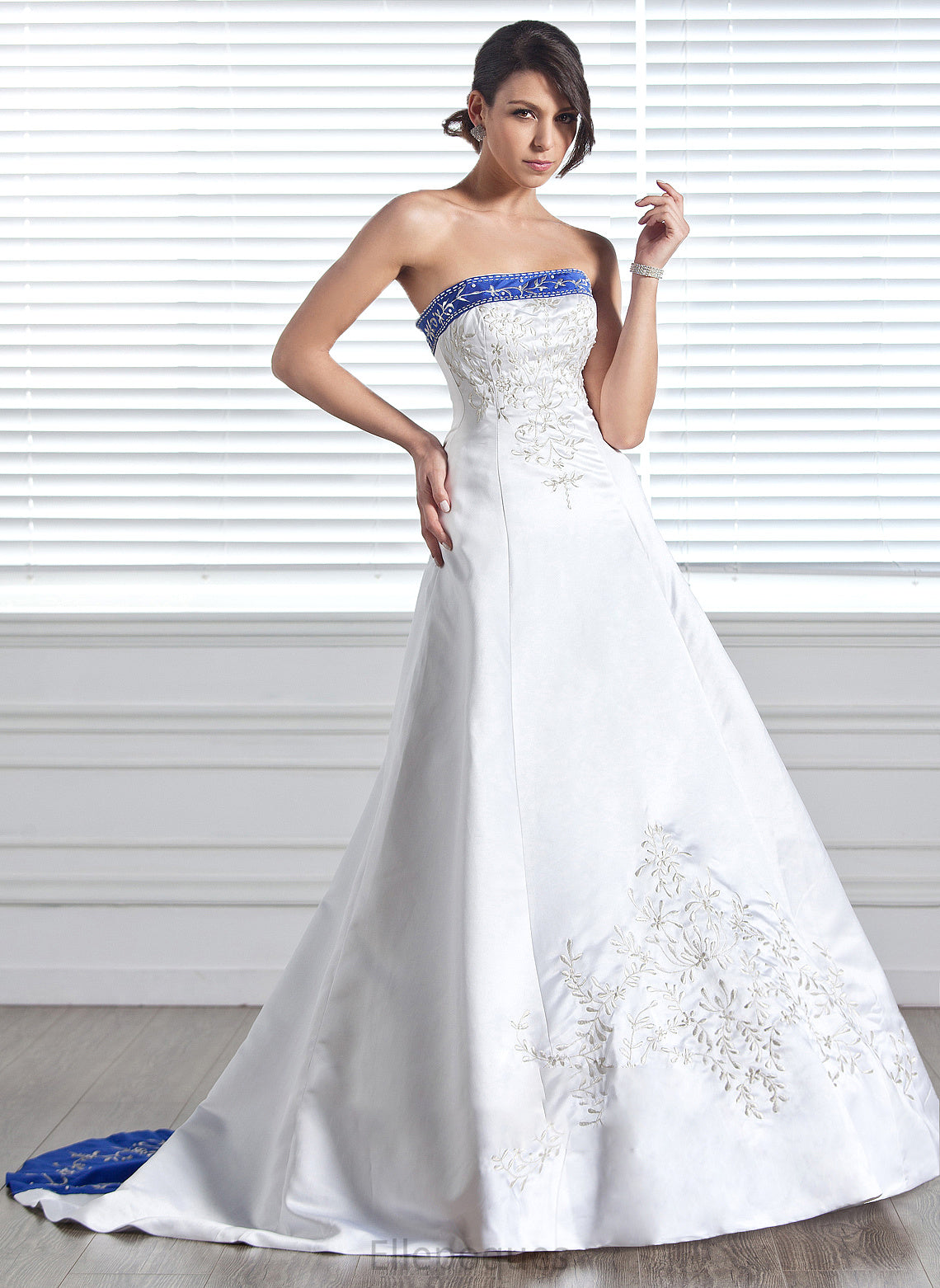 Wedding Valery Ball-Gown/Princess Embroidered Train Strapless With Sash Court Beading Wedding Dresses Satin Dress