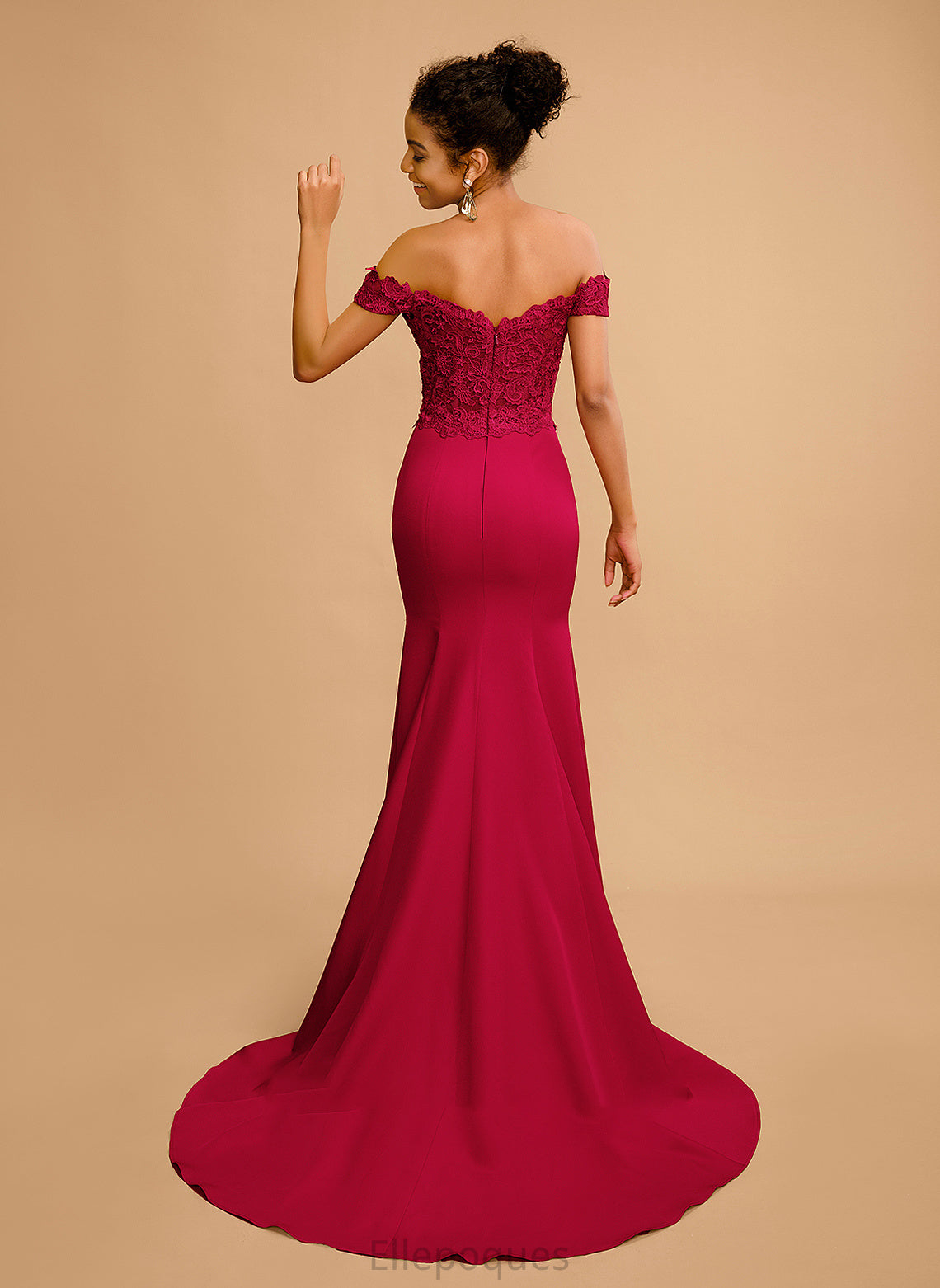 Off-the-Shoulder Crepe Sequins Stretch Floor-Length Destinee Prom Dresses With Trumpet/Mermaid