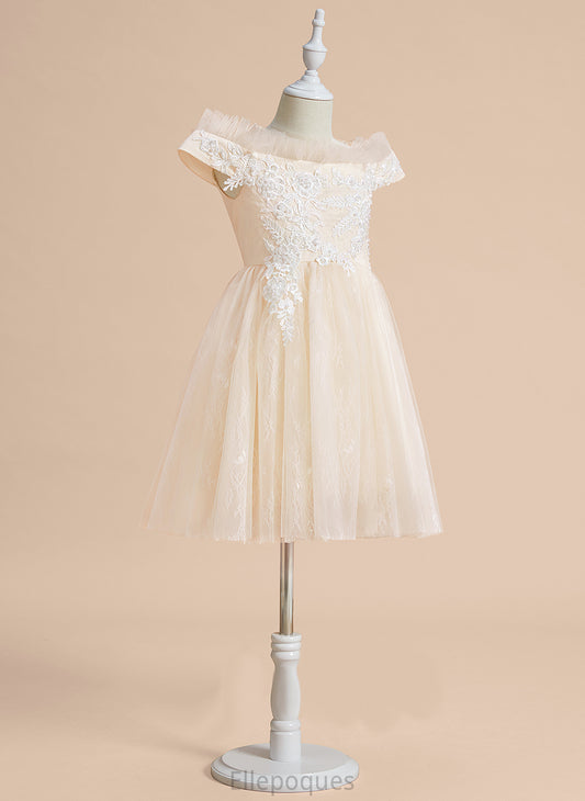 Flower A-Line Girl Dress Sleeveless Aracely Flower Girl Dresses Off-the-Shoulder Knee-length - With Tulle Lace