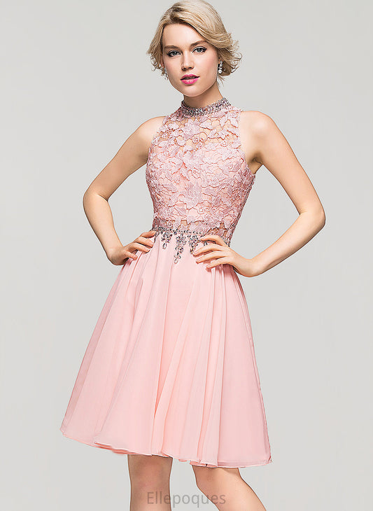 High Homecoming Dresses Chiffon With Knee-Length Beading Neck Vivian Homecoming Dress Sequins Lace A-Line