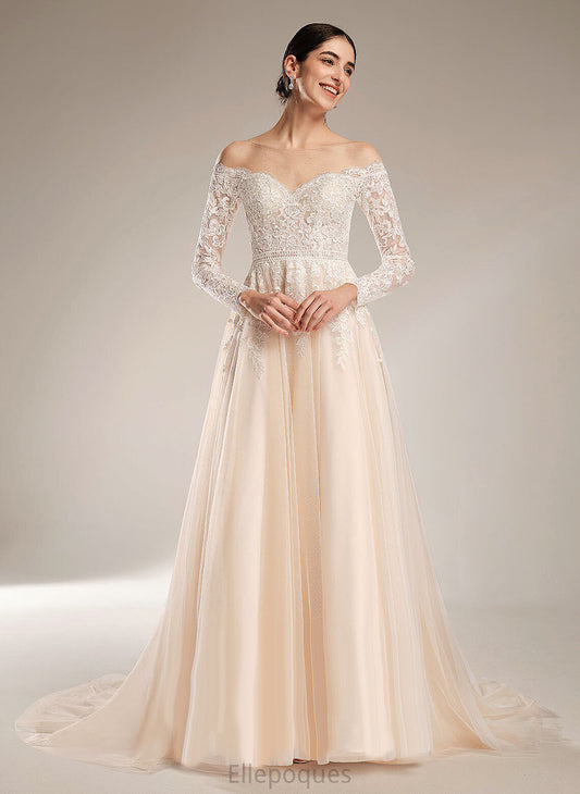 With Ball-Gown/Princess Wedding Train Tulle Marcie Chapel Dress Sequins Wedding Dresses Lace Illusion