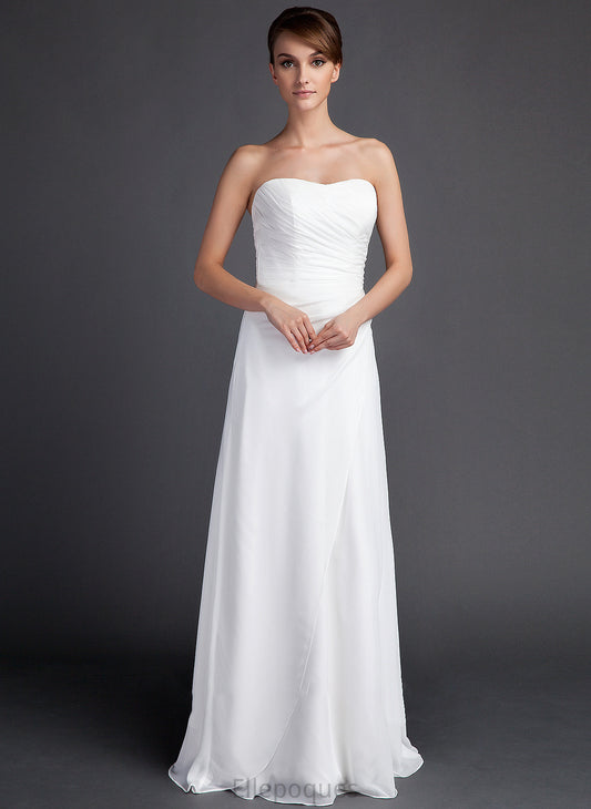 Wedding Sheath/Column Ruffle Emmalee Train Chiffon Wedding Dresses With Sweep Sweetheart Dress