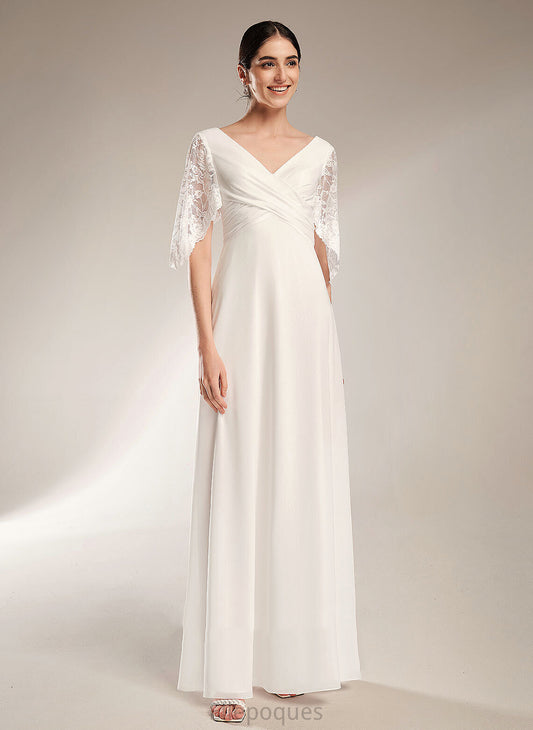 Sheath/Column Floor-Length Chiffon Kali Lace Wedding Wedding Dresses V-neck Dress