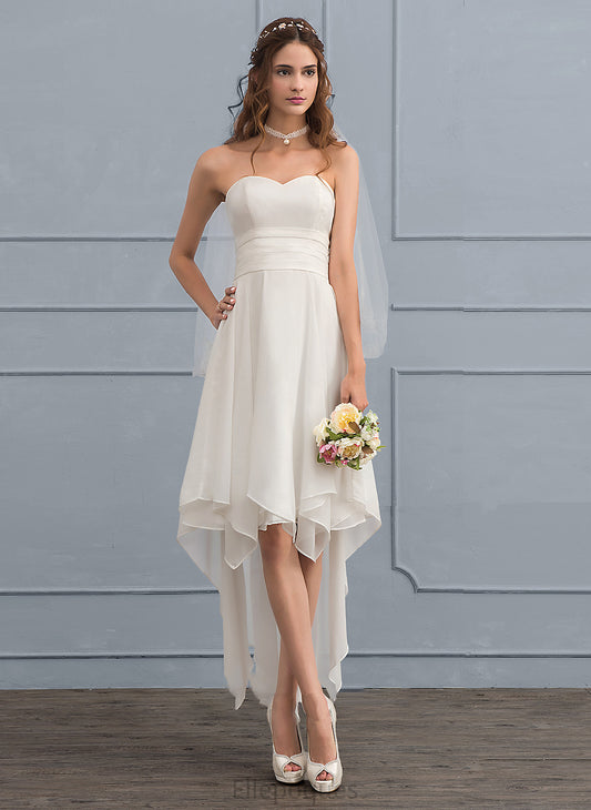 Diya Dress Asymmetrical Sweetheart Ruffle Chiffon Wedding Dresses With Wedding A-Line