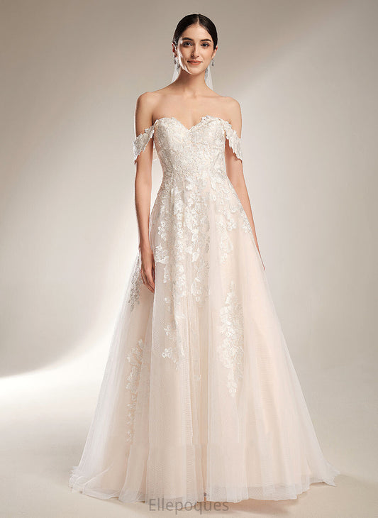 Train Off-the-Shoulder Dress Wedding Dresses Lace Chapel Gertie Wedding Ball-Gown/Princess Tulle