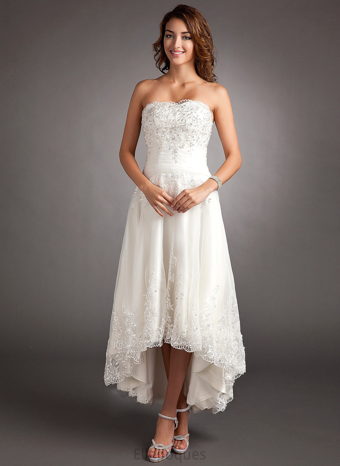 With Sweetheart Tulle Lace Wedding Dresses Dress Wedding Beading Asymmetrical Laci A-Line