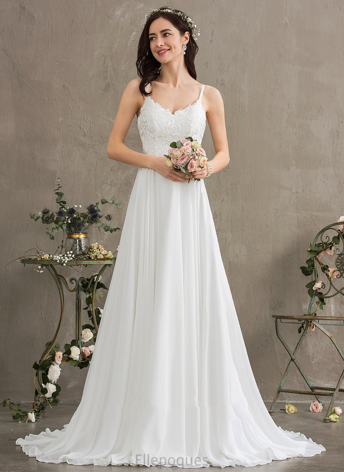 A-Line Aubree Lace Wedding Dresses Sweetheart Wedding Train Sweep Chiffon Dress