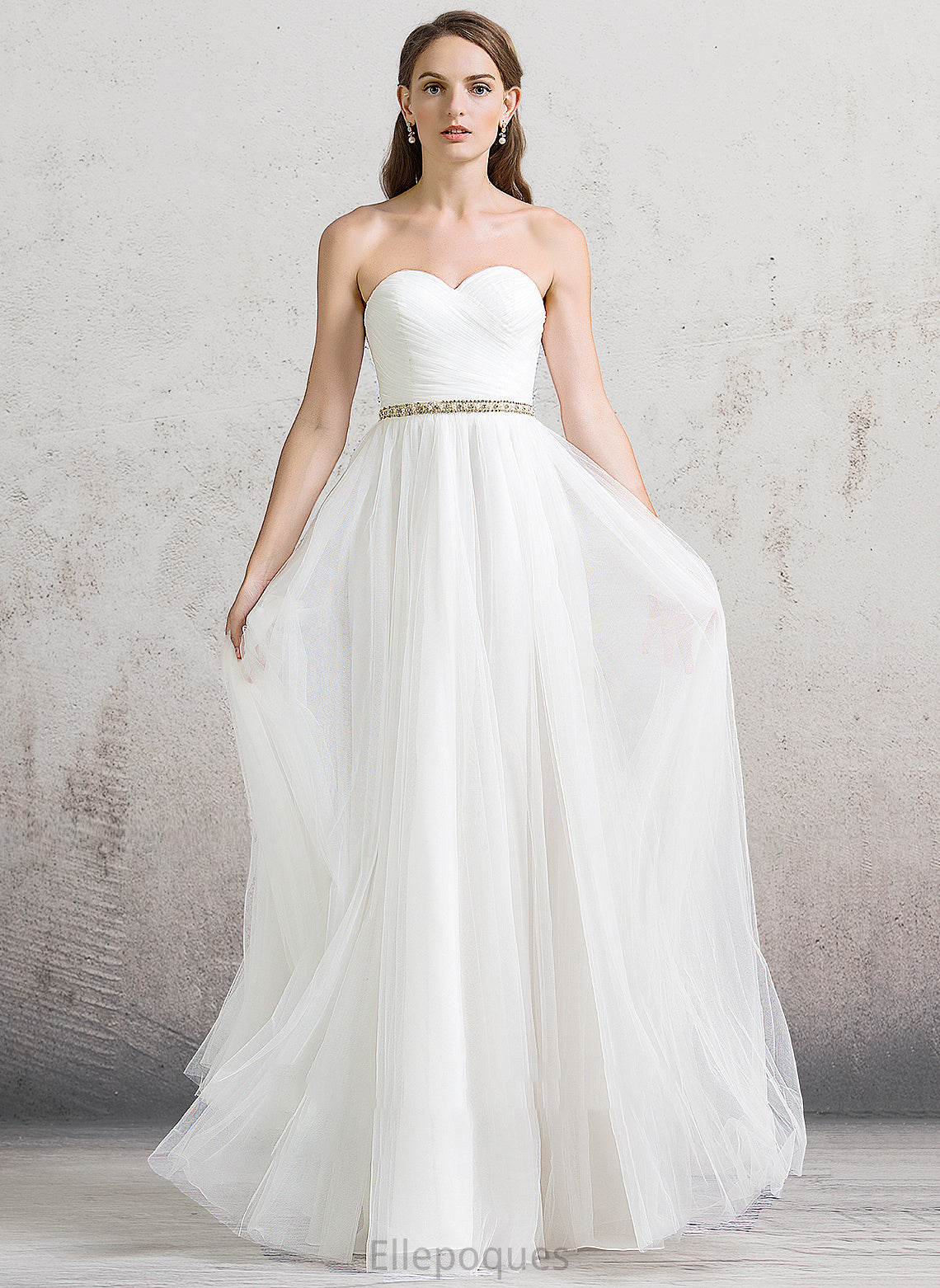 With Wedding Dresses Tulle Dress Ruffle Julissa Sweetheart Floor-Length A-Line Wedding Beading