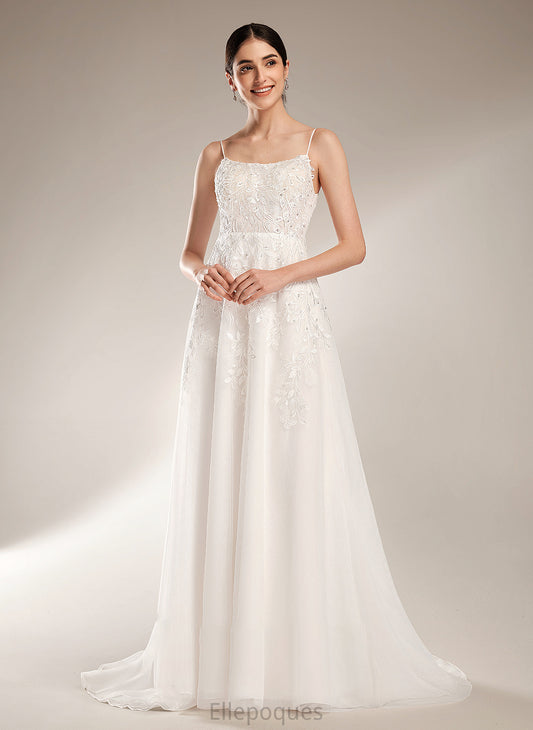 Court A-Line Square Maci Dress Beading Neckline Train Wedding With Wedding Dresses Sequins