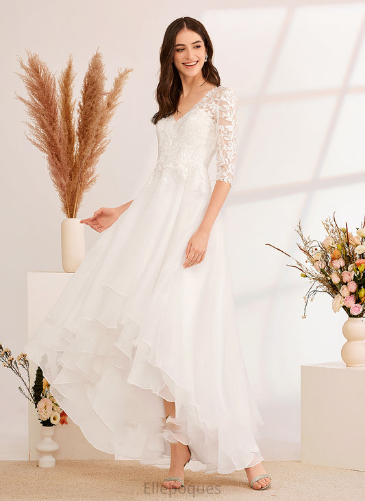 Beading V-neck With Sequins Dress Wedding Asymmetrical Elvira Wedding Dresses A-Line