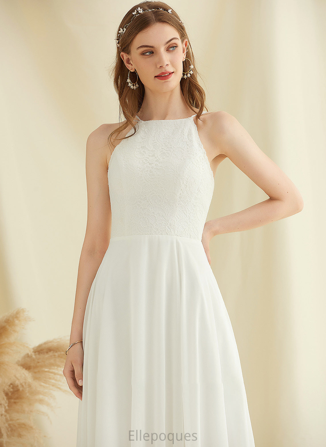 With Floor-Length Scoop Chiffon Wedding Wedding Dresses A-Line Dress Lace Thirza Neck Pockets