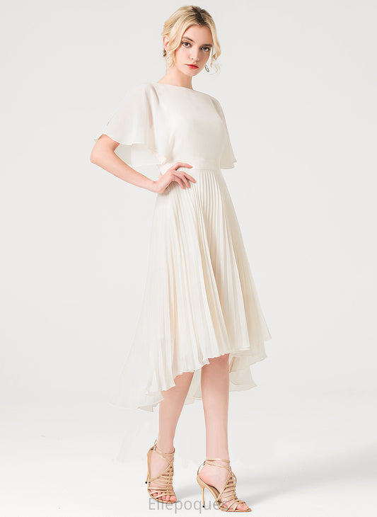 Wedding Dresses Asymmetrical Wedding With Chiffon Scoop A-Line Pleated Dress Sylvia Neck