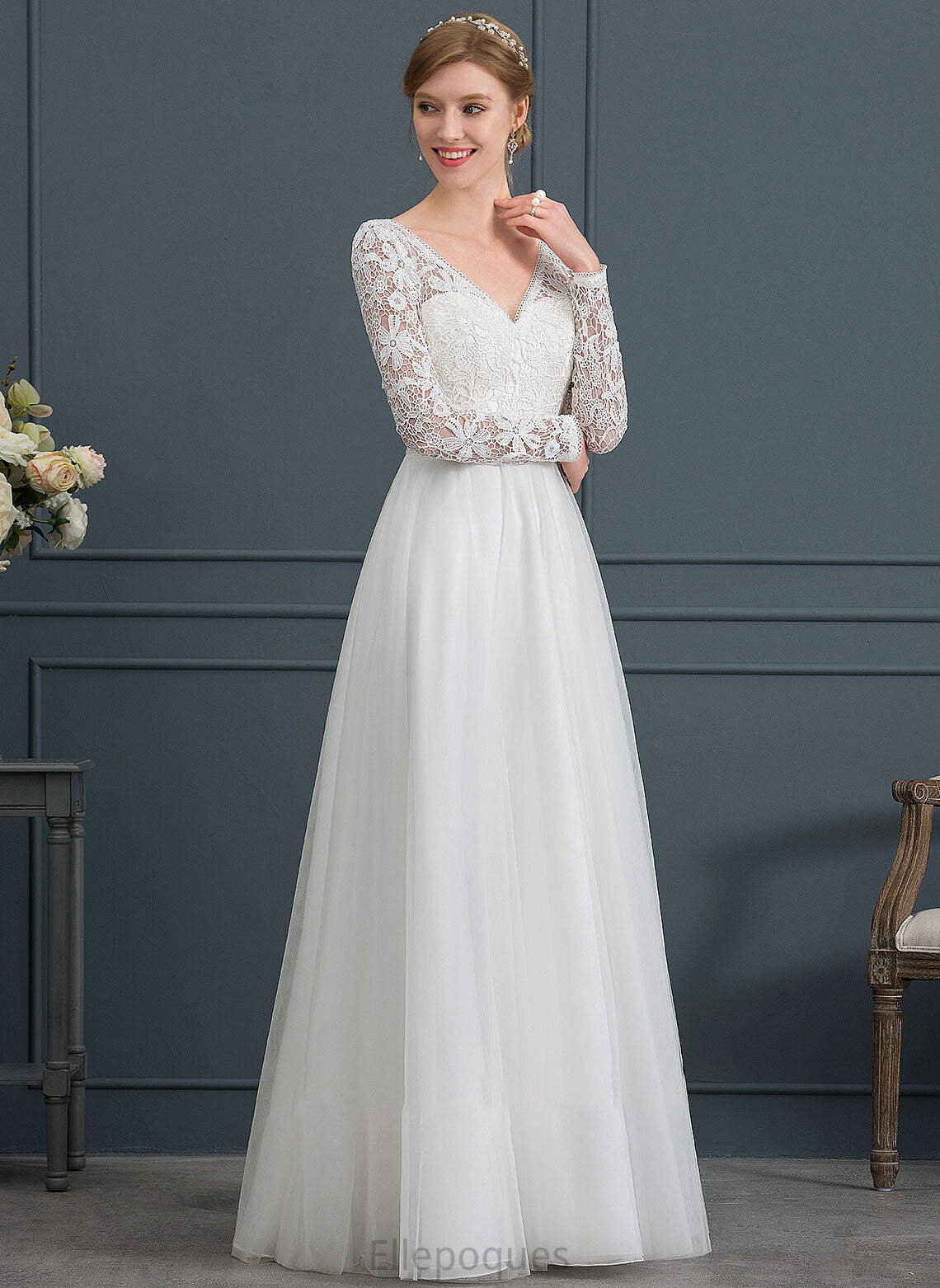 Wedding Dresses Dress Floor-Length Wedding A-Line Tulle Leilani V-neck