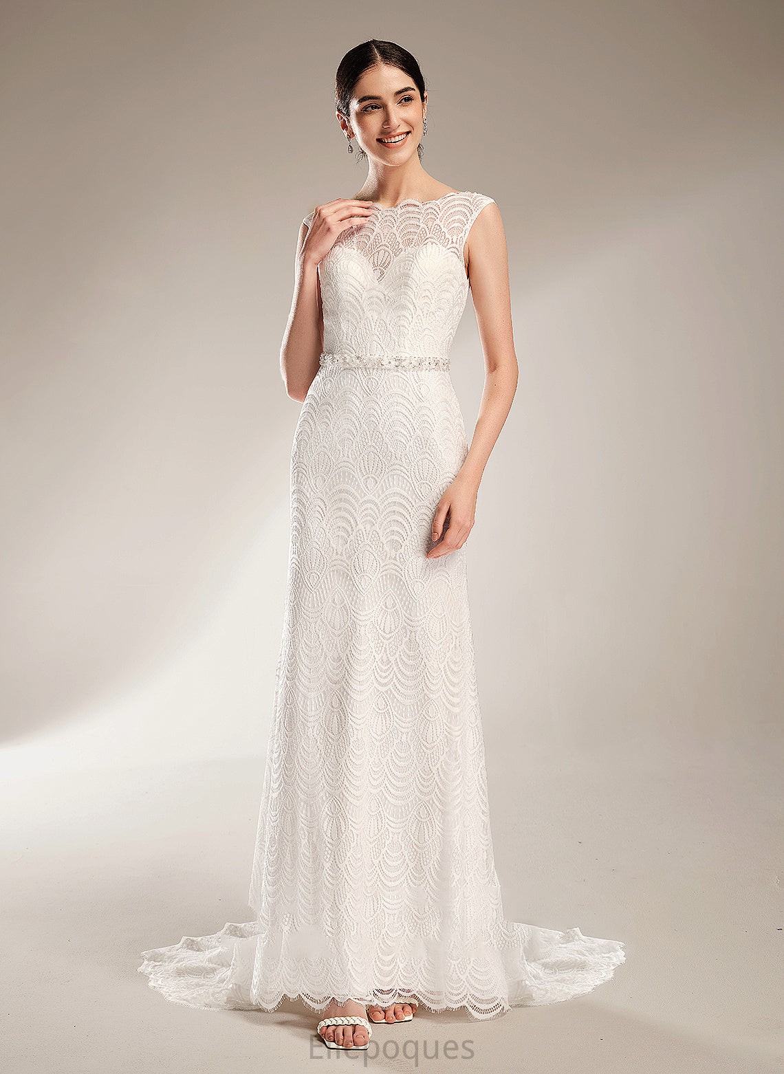 Scoop Elaine Dress Sheath/Column With Wedding Sequins Neck Beading Court Wedding Dresses Train