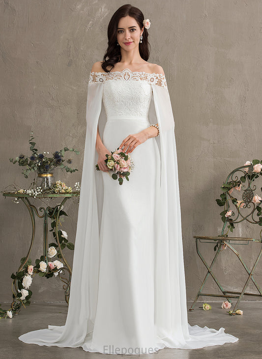 Off-the-Shoulder Lace Court Wedding Chiffon Train Lace Sheath/Column Dress Wedding Dresses With Hadassah