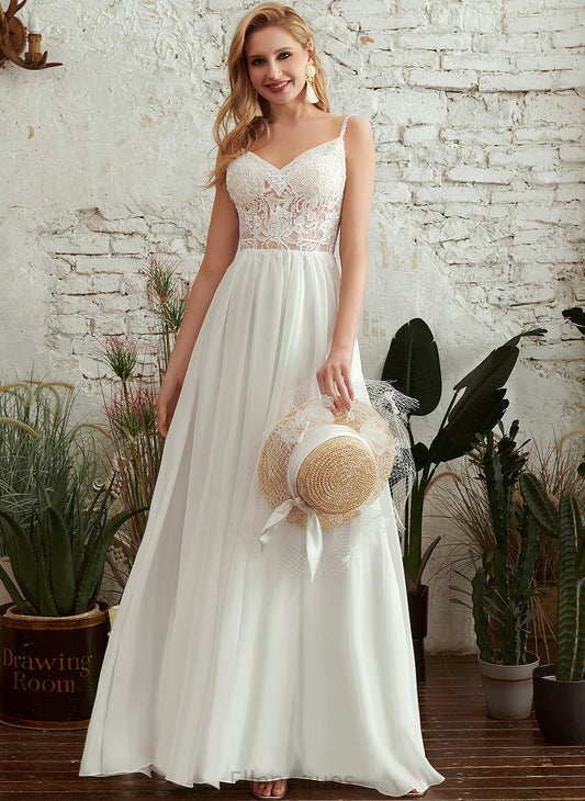 Dress Chiffon Wedding Dresses Beading Lace V-neck Roselyn A-Line Wedding Floor-Length With