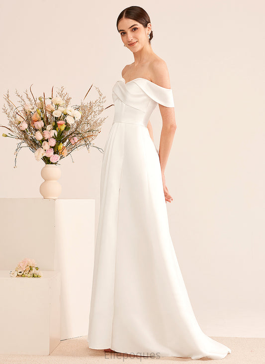 Dress Ruffle Wedding Split With A-Line Sweep Kaleigh Front Wedding Dresses Off-the-Shoulder Train