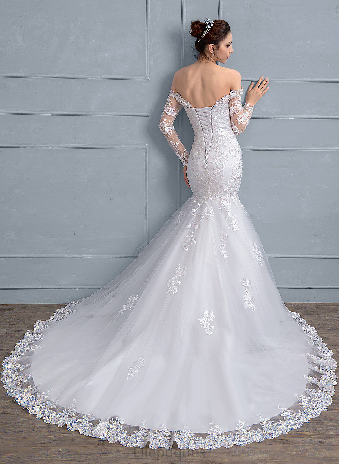 Train Wedding Beading Court Dress With Trumpet/Mermaid Wedding Dresses Camryn Lace Tulle Sequins Off-the-Shoulder