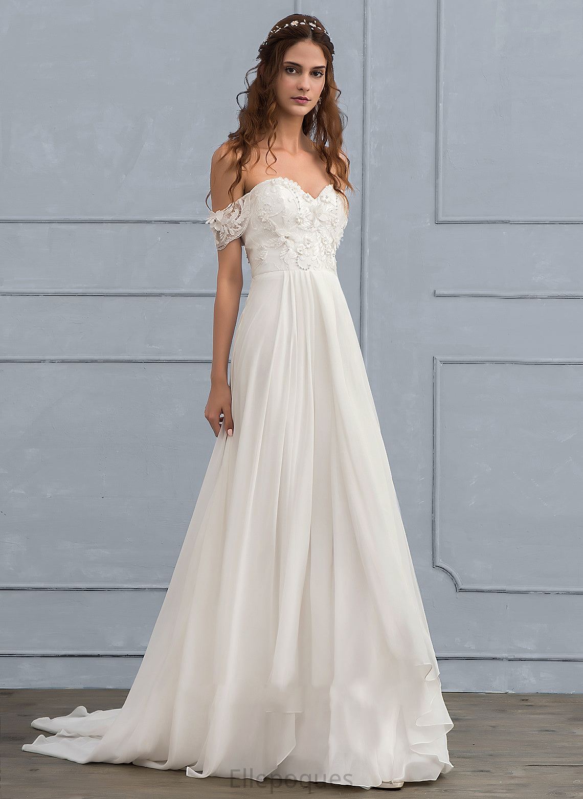 Train Dress Wedding Chiffon Flower(s) With A-Line Beading Jaidyn Wedding Dresses Lace Sweep